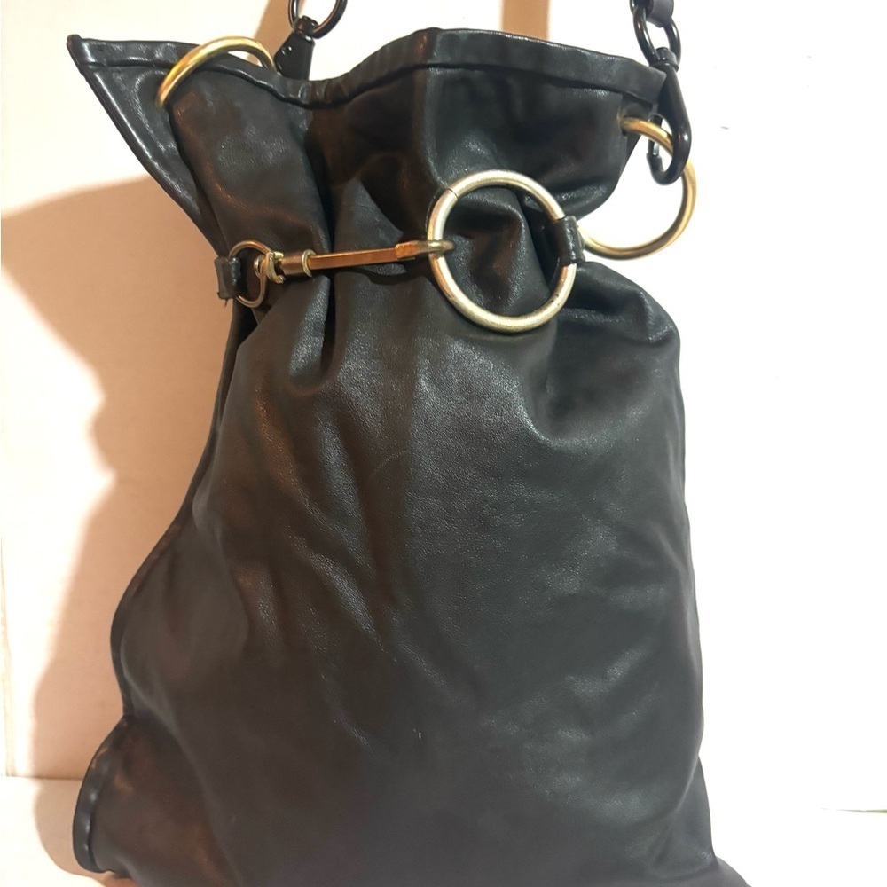 Handmade black leather shoulder handbag - Picture 2 of 5